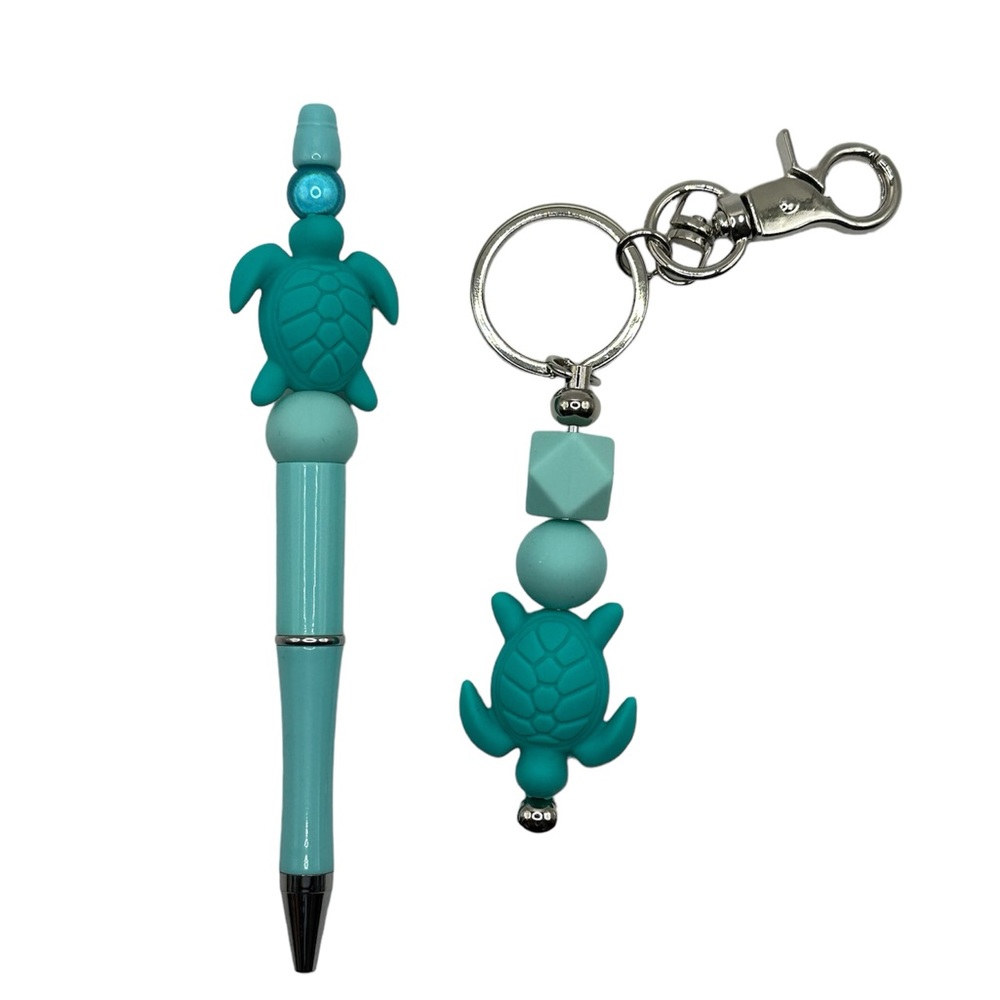 NEW SEA TURTLE BEAD PEN AND KEYCHAIN SET